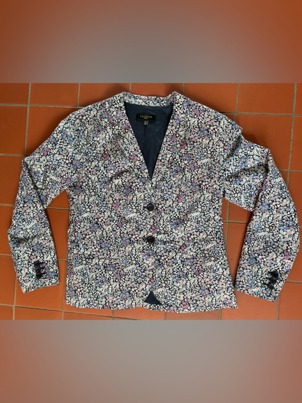 Talbots Navy Floral Print Women's Blazer 12P